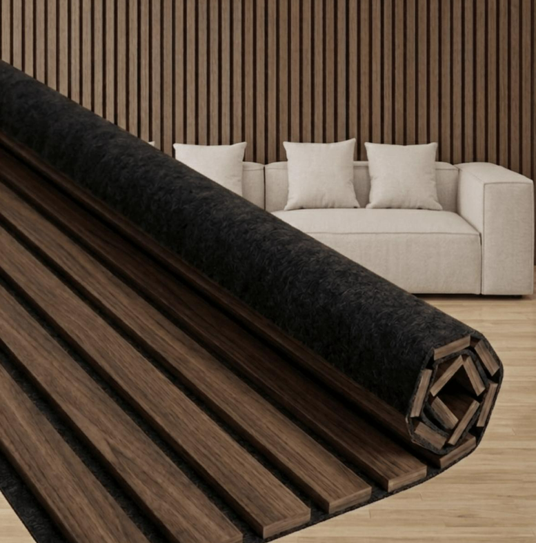 Detalle de material decorativo flexible con textura alistonada